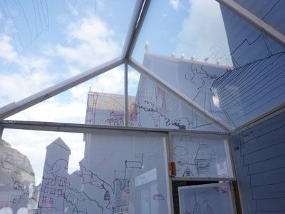 Looking skywards from inside drawing tent, Hastings