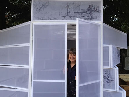 Sally with drawing installation under construction