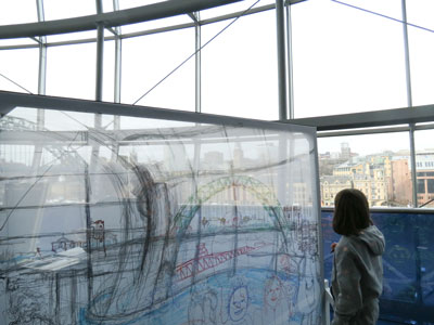 Participant drawing the view to the West Tyne Bridge 11 March
