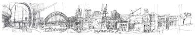 Panorama Looking West from Sage Gateshead - ink on paper