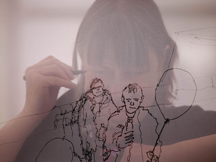 Sally drawing inside her installation, Liberty Festival