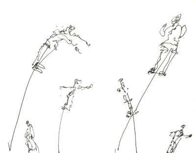 drawing by Sally Booth from rehearsals of 'Against the Tide'