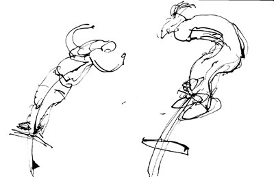 drawing by Sally Booth from rehearsals of 'Against the Tide'