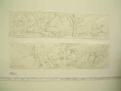 Holton Lee exhibiton 2008 installation shot till roll and Japanese paper pen drawings