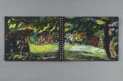 Looking through to the Azalea dell, Cannizaro Park, 2007, oil pastel on black paper