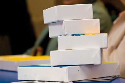 canvas stacked up at Merton and Morden Guild workshops