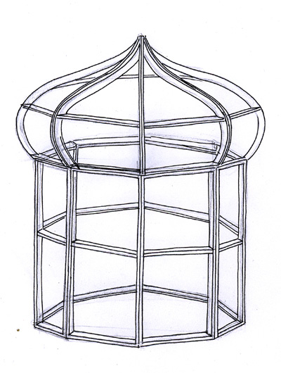 Brighon Pavilion Drawing tent with onion dome roof.