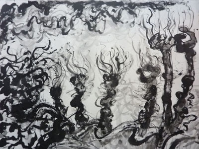 Pollarded Trees Winter. Indian ink on paper 2012