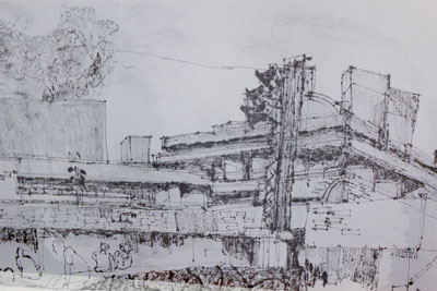 The National; pen on voile detail