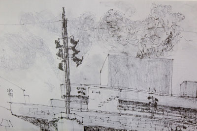 The National; pen on voile detail