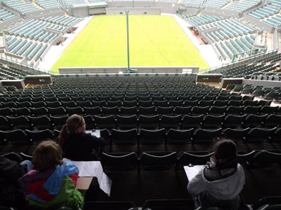 Merton Abbey pupils drawing on court one