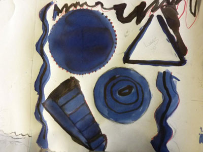 Xylophone, Tambourine, Cymbal and Triangle by Lewis, Singlegate School (Charcoal, Graphite, Pen and Quink ink)