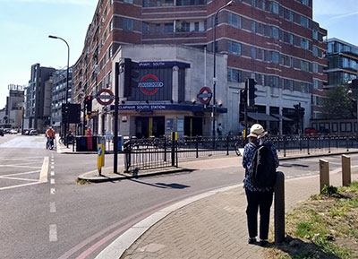 Sally drawing Closed Stations Clapham South, Photos by Jon Olney