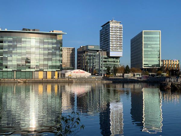 view of the BBC from Salford Quays